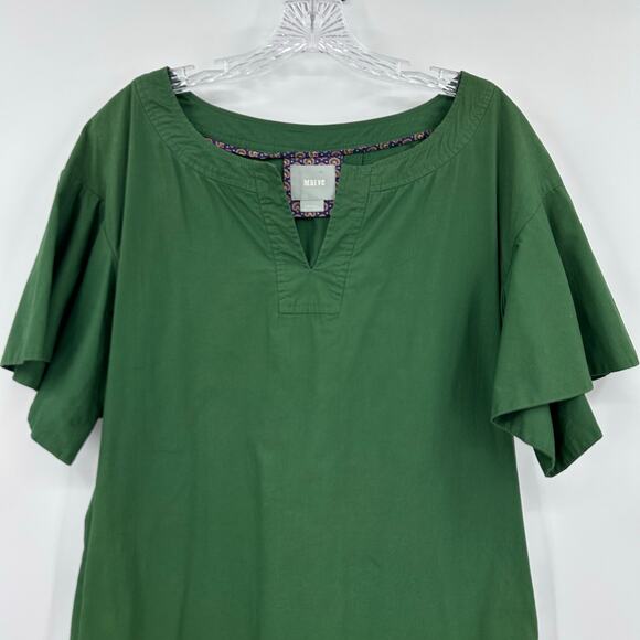 Maeve Anthropologie Green Flutter Sleeve Cotton Shift Dress Pockets Womens Sz XS - Picture 4 of 12